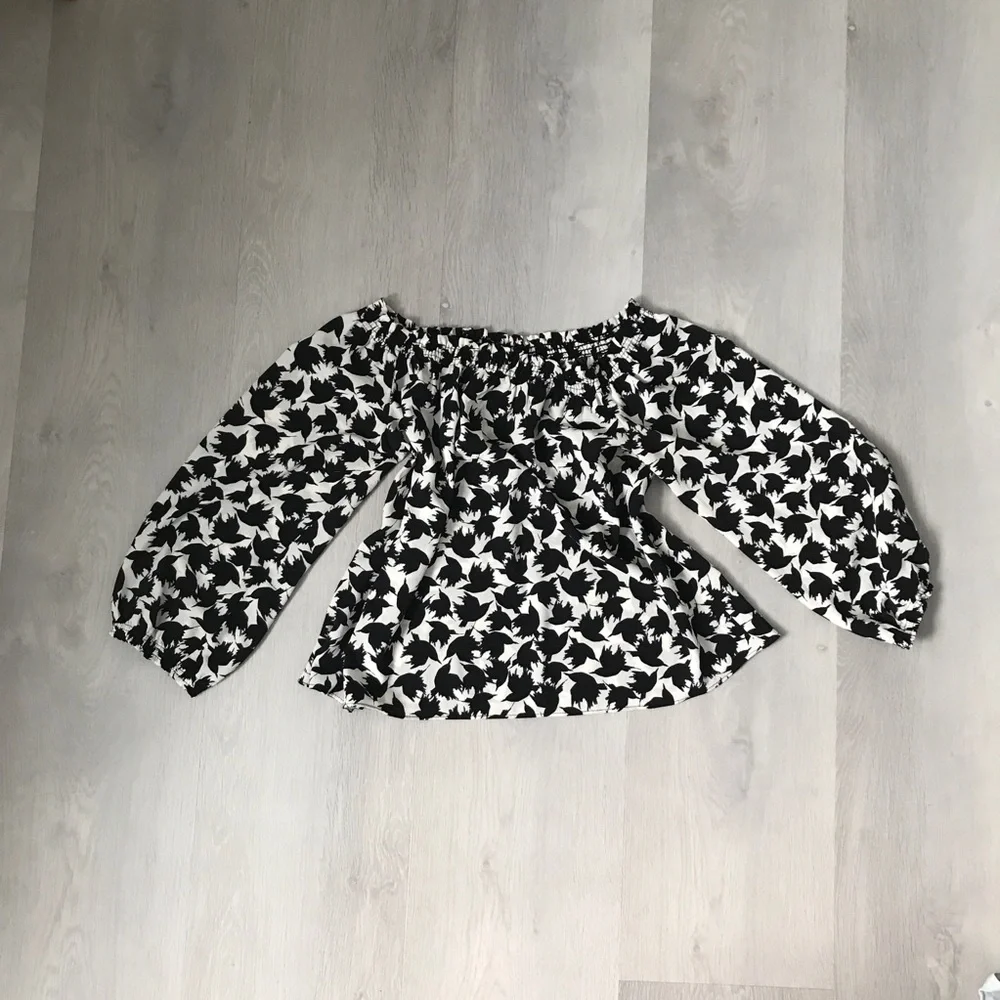 ZARA BOAT NECK BABYDOLL ABSTRACT ALLOVER PRINT BALOON LONG SLEEVES WOMENS XS